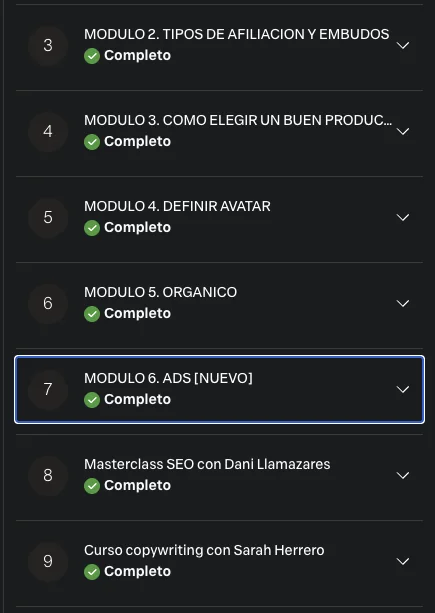 Aula de Partner 360 Academy con los doce módulos marcados como completados, del 0 al 11